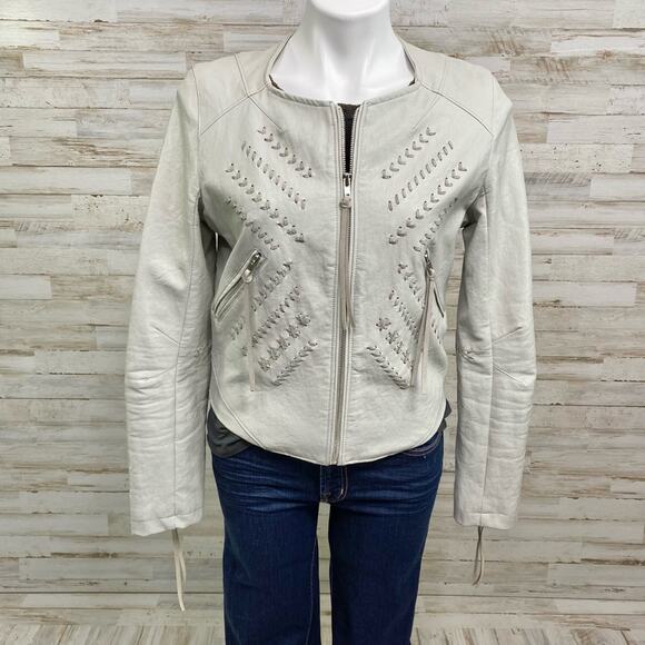 Blank NYC Jackets & Blazers - BlankNYC Moto Faux Leather Jacket Womens Size M Gray Lacing Fringe Zip Front